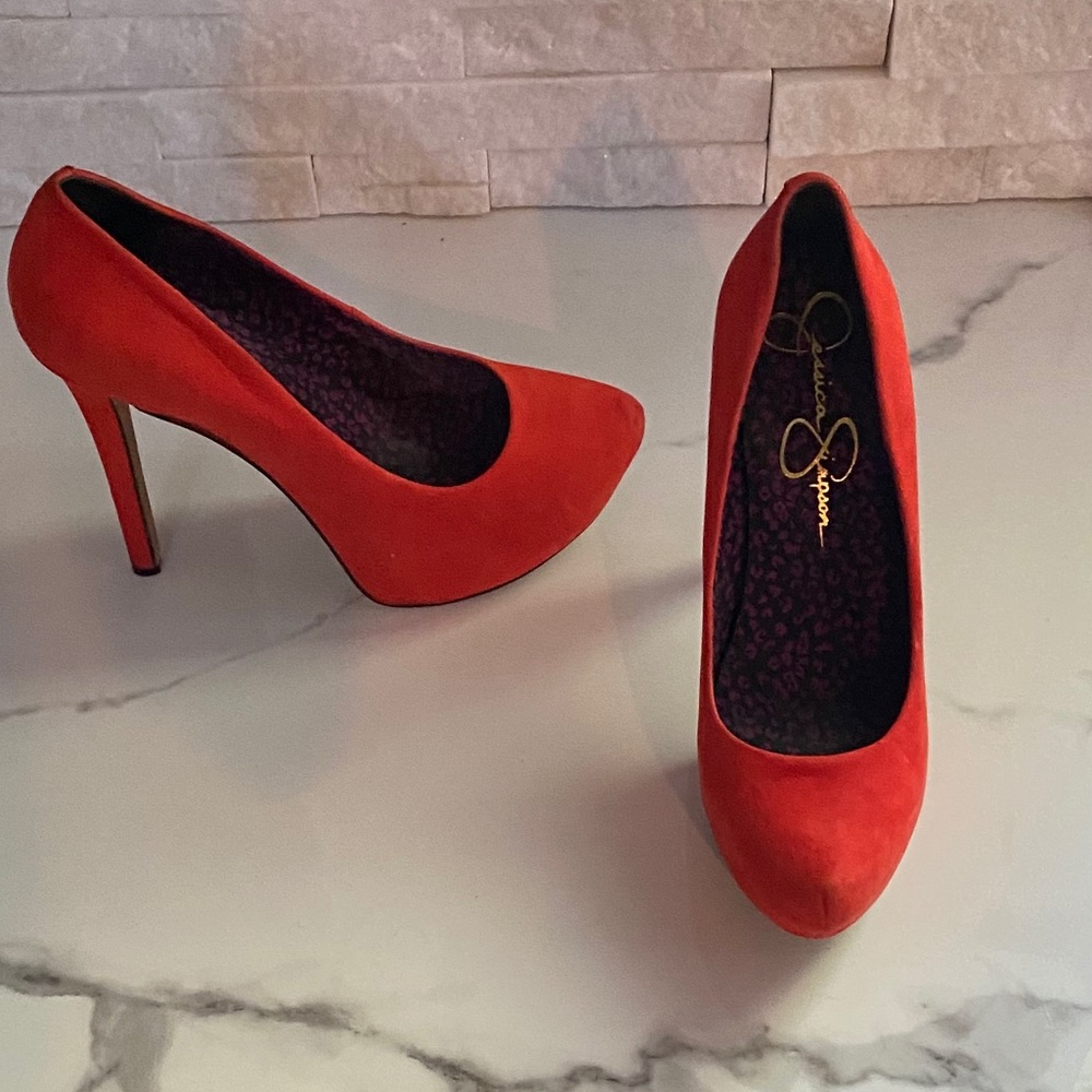 Orange suede platform heel by Jessica Simpson